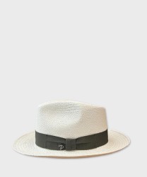 Panizza cappello Panama in paglia bianco, fascia verdone