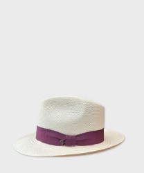 Panizza cappello Panama in paglia bianco, fascia viola