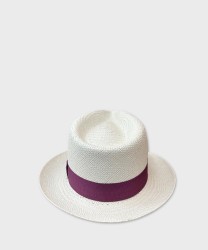 Panizza Panama hat in white straw, purple band