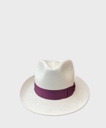 Panizza Panama hat in white straw, purple band