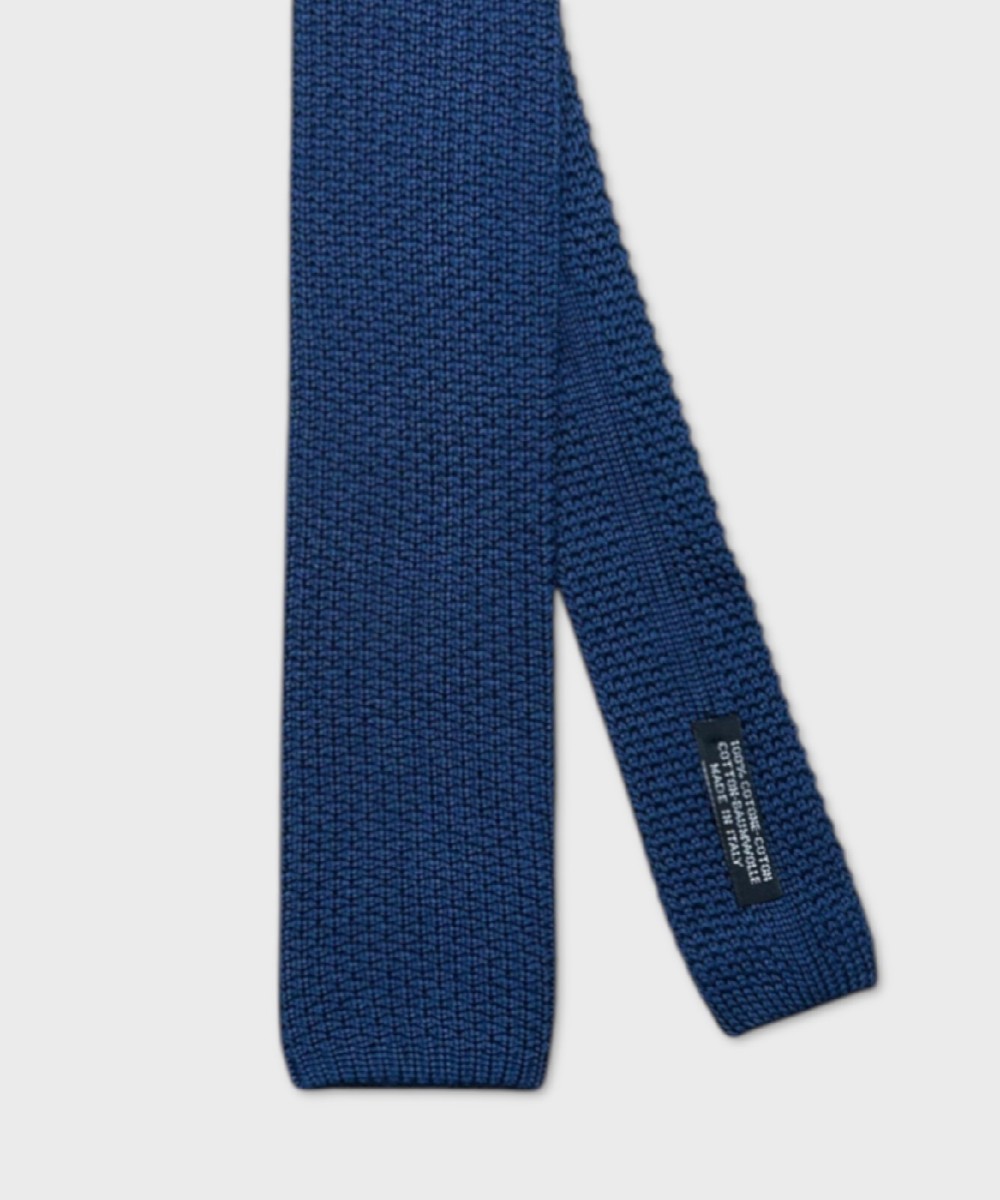 Petronius 1926 hand-sewn cotton knitted tie, blue