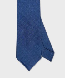 Arcuri three fold linen tie, unlined, blue