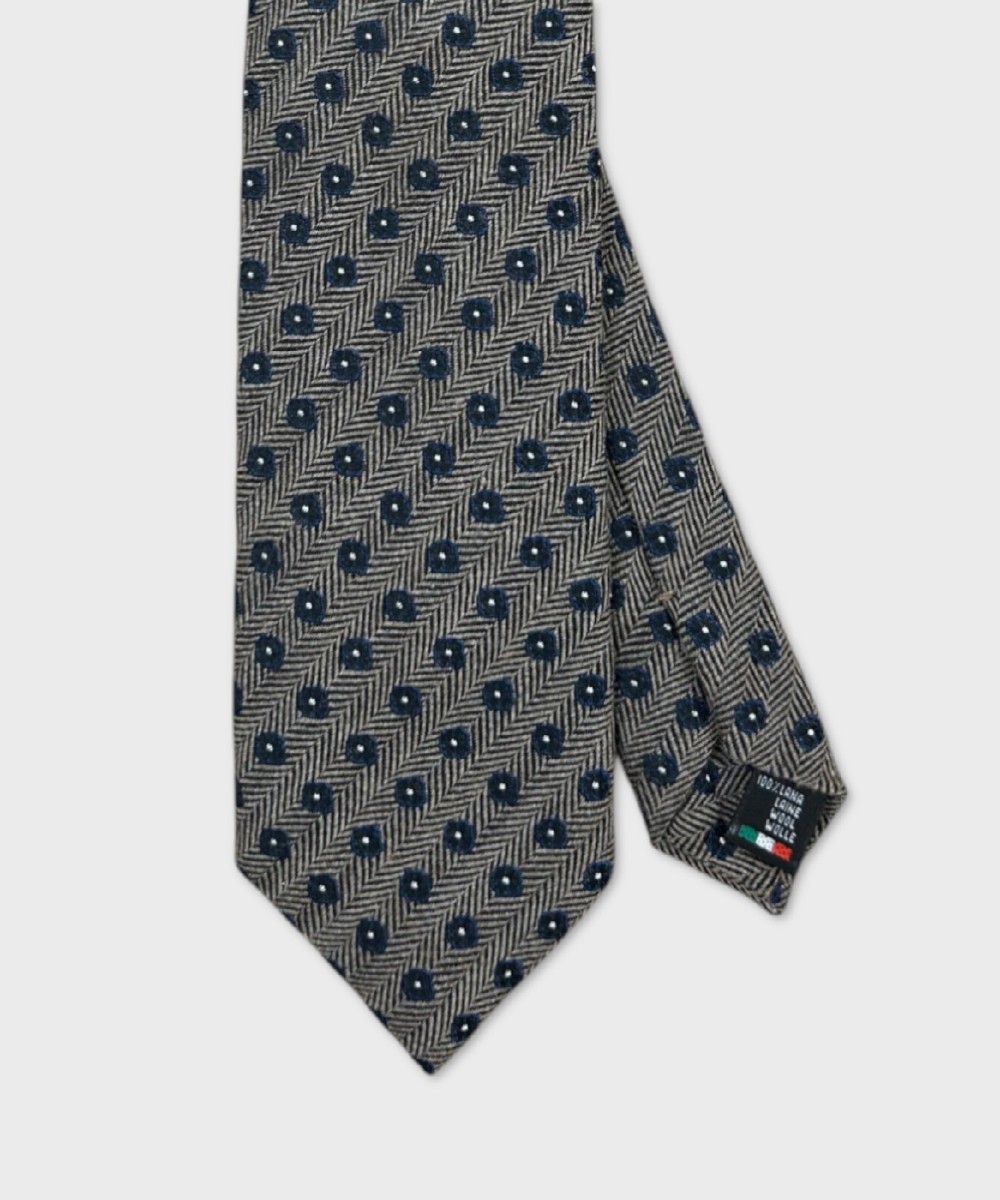 Galise three-fold wool tie, dove grey floral...