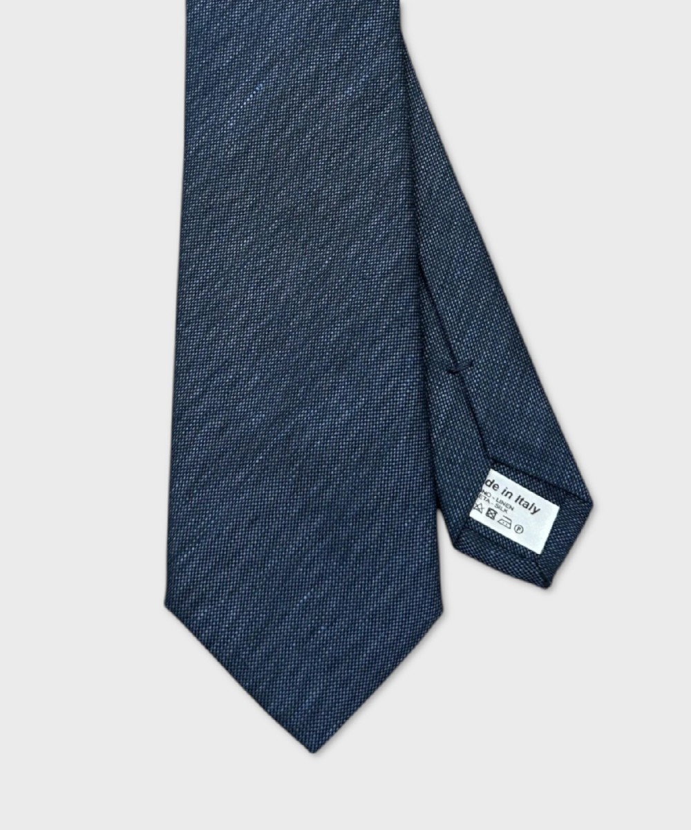 Galise three-fold linen and silk tie, denim blue