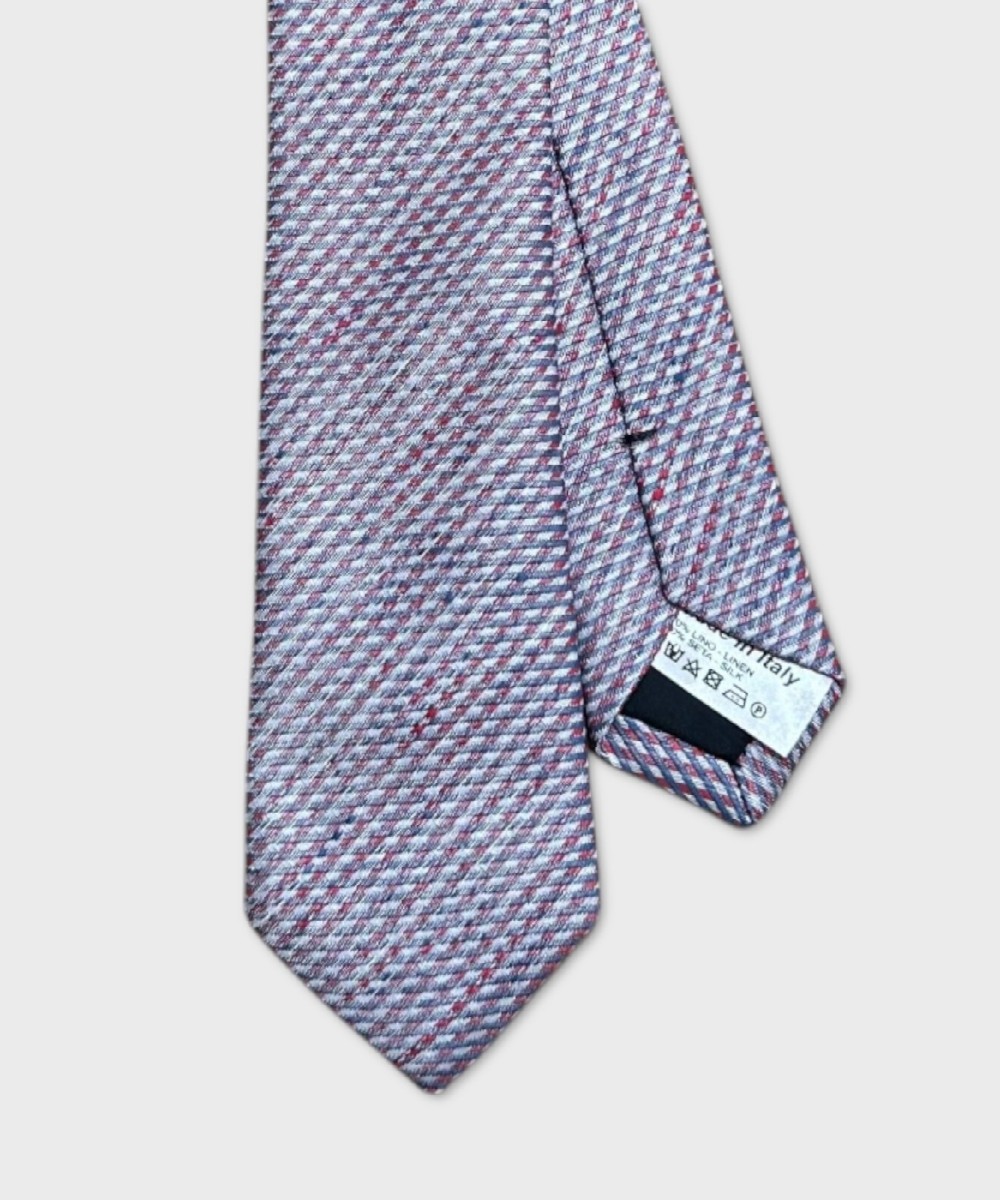 Galise tie in linen and silk, red and blue stripes