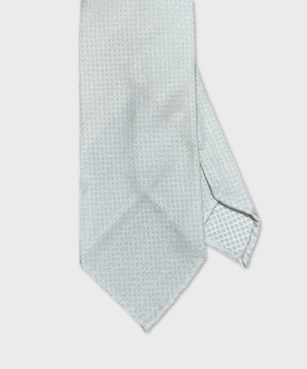 Arcuri three fold silk tie, unlined, white check