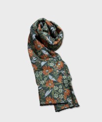 Arcuri sciarpa in seta brush con fantasia fiori, arancio verde