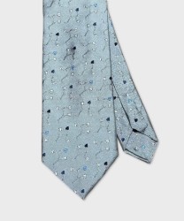 Galise three fold tie in jacquard silk, pearl grey leaves