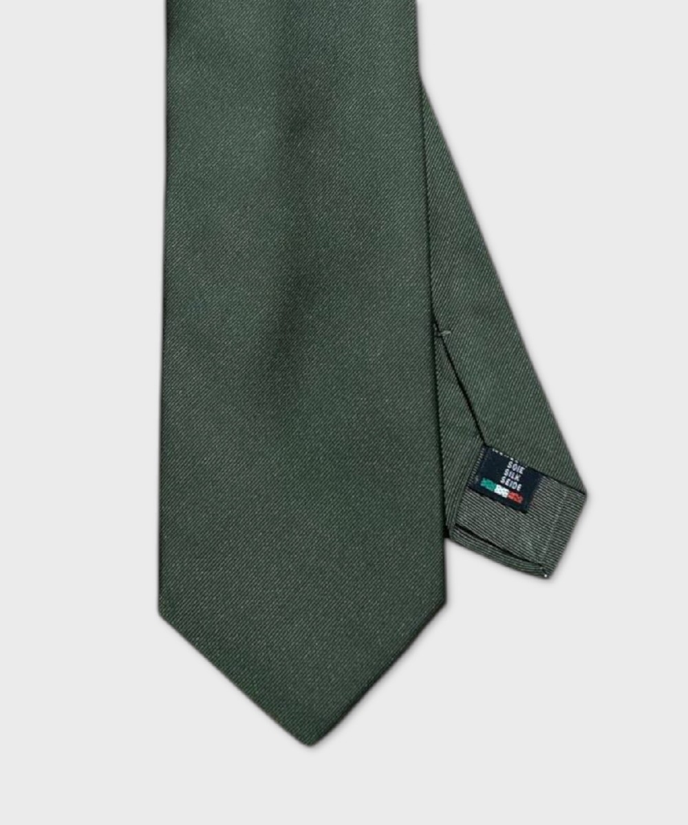 Galise three fold silk tie, solid color moss green