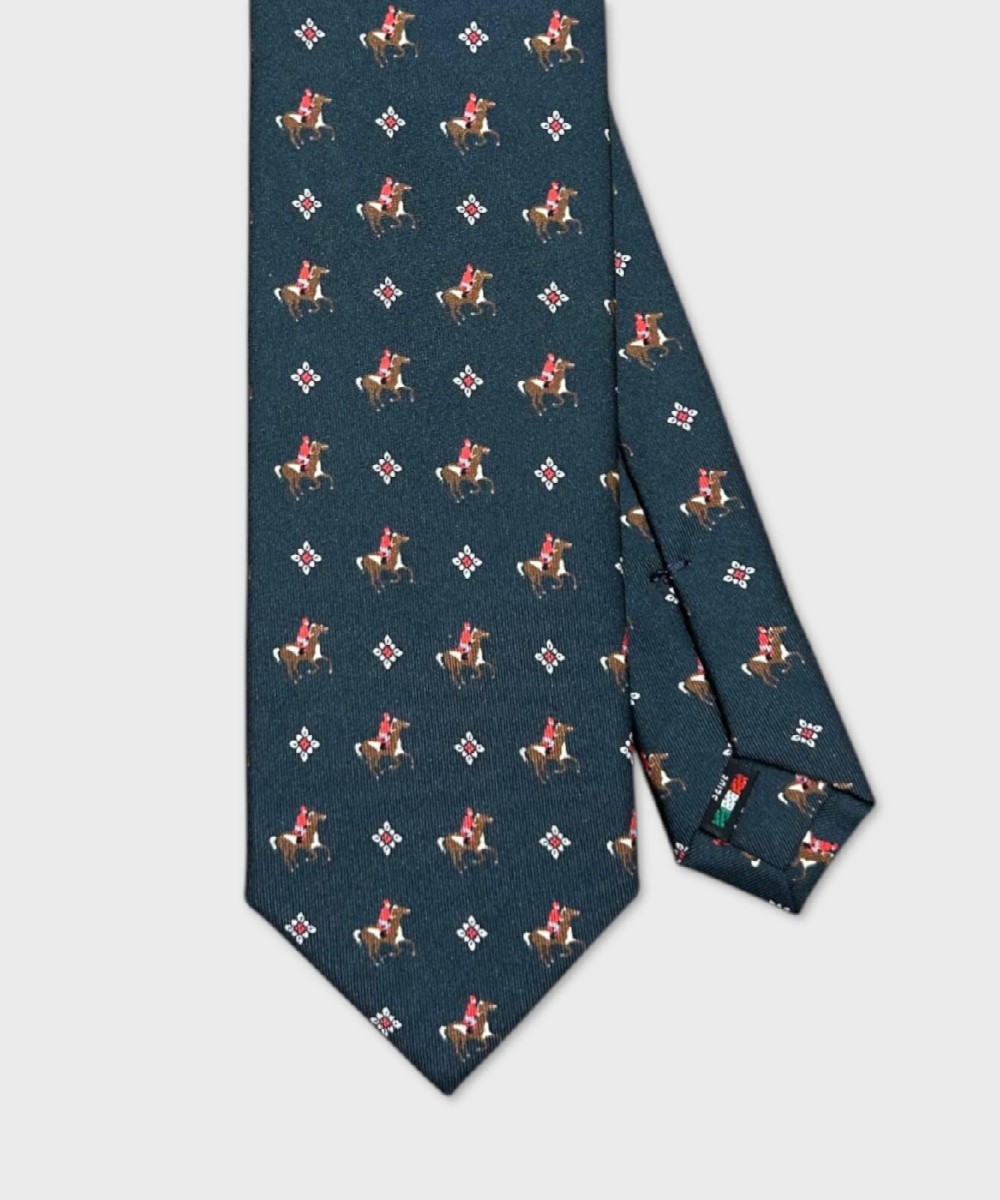 Galise three fold silk tie, green horse pattern