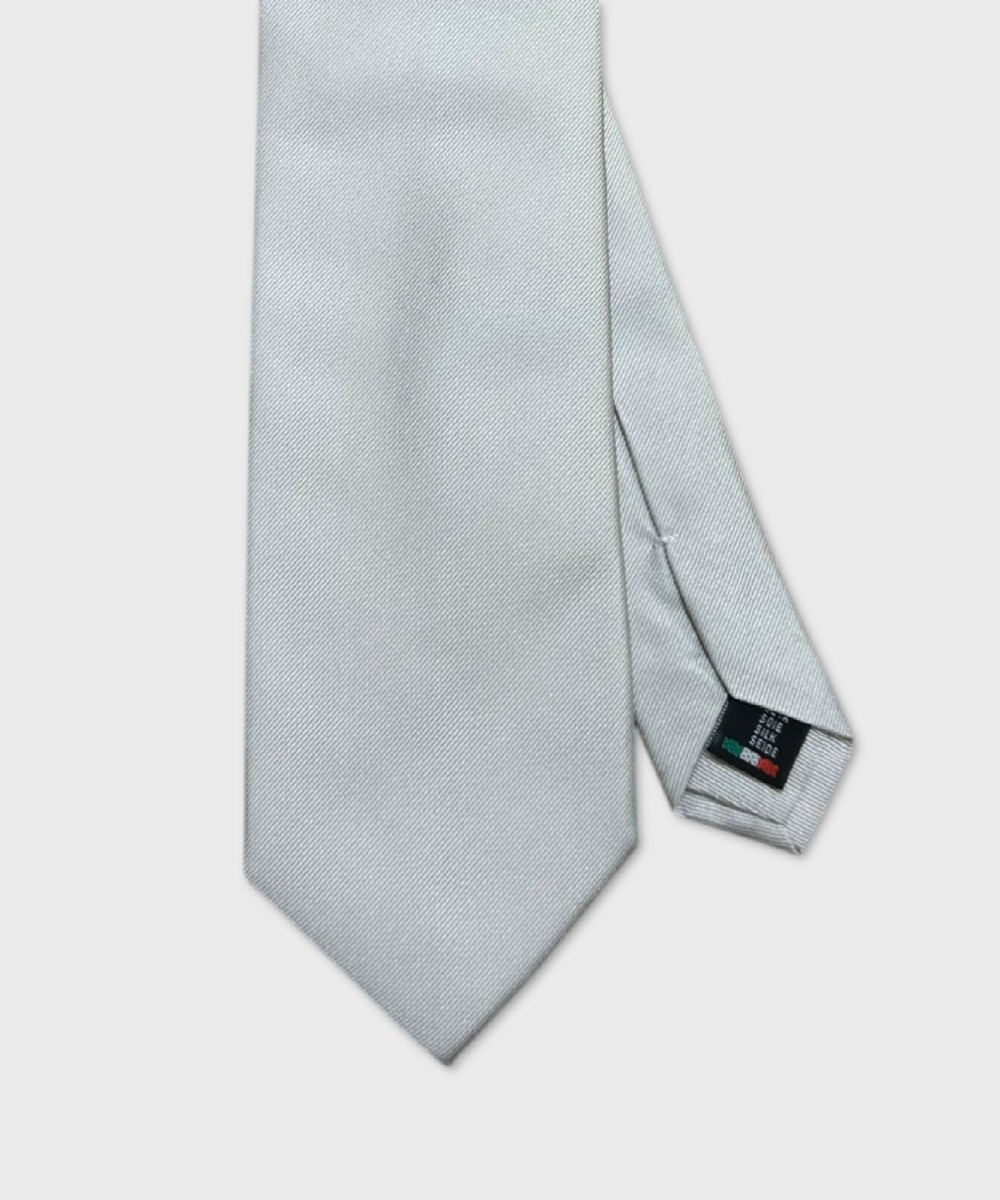 Galise three-fold silk tie, solid color pearl gray