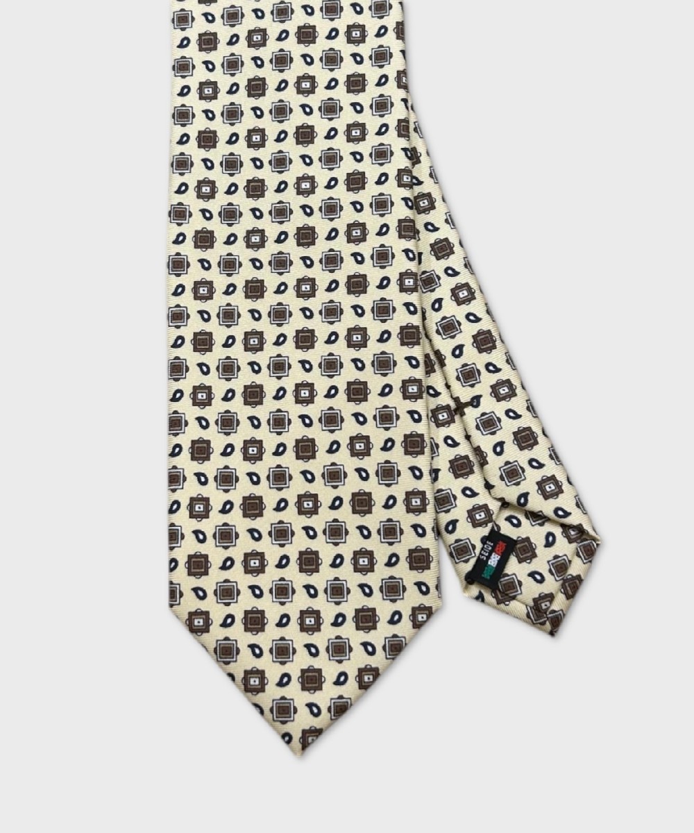 Galise three fold silk tie, beige brown pattern