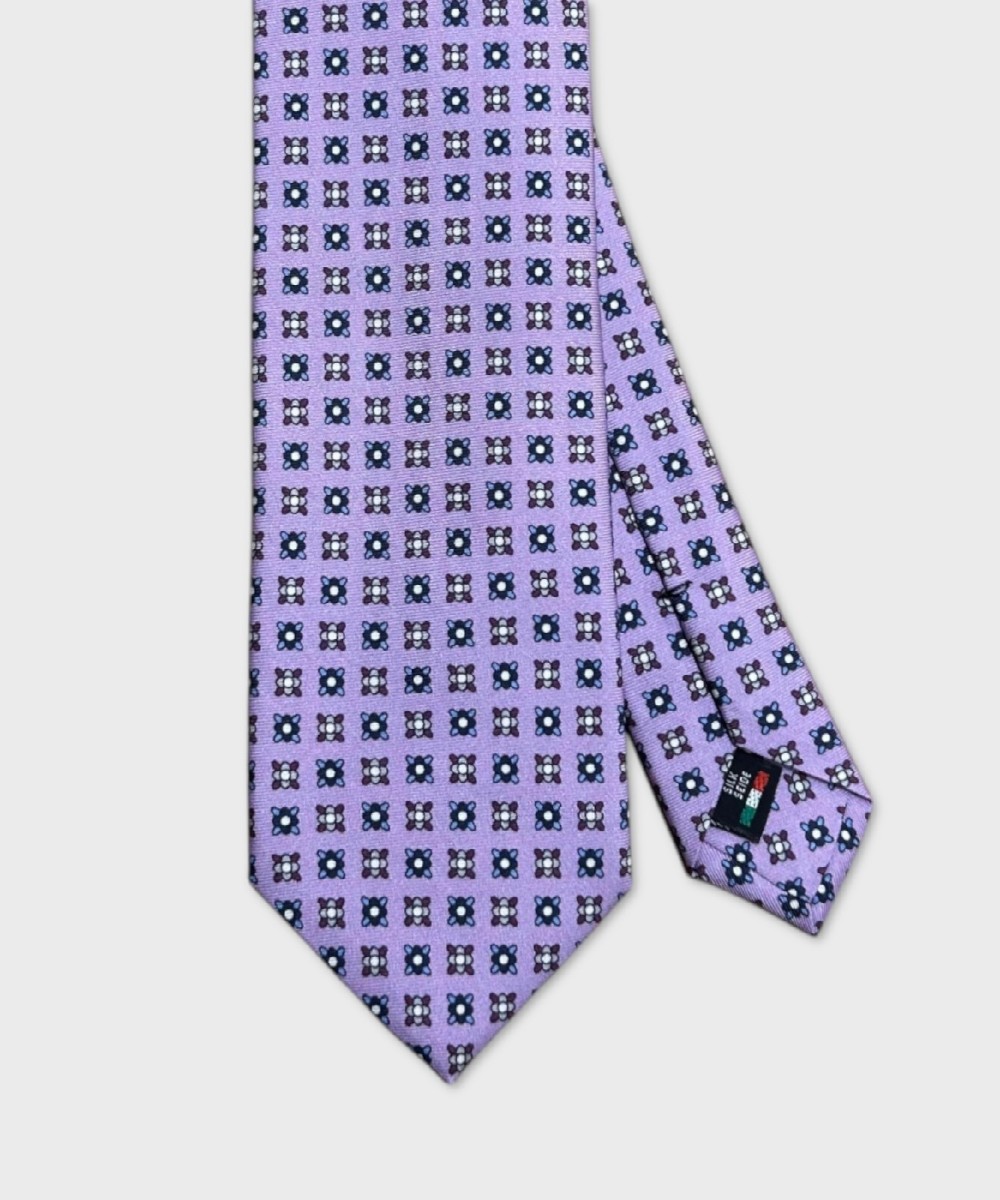 Galise three fold silk tie, lilac check pattern