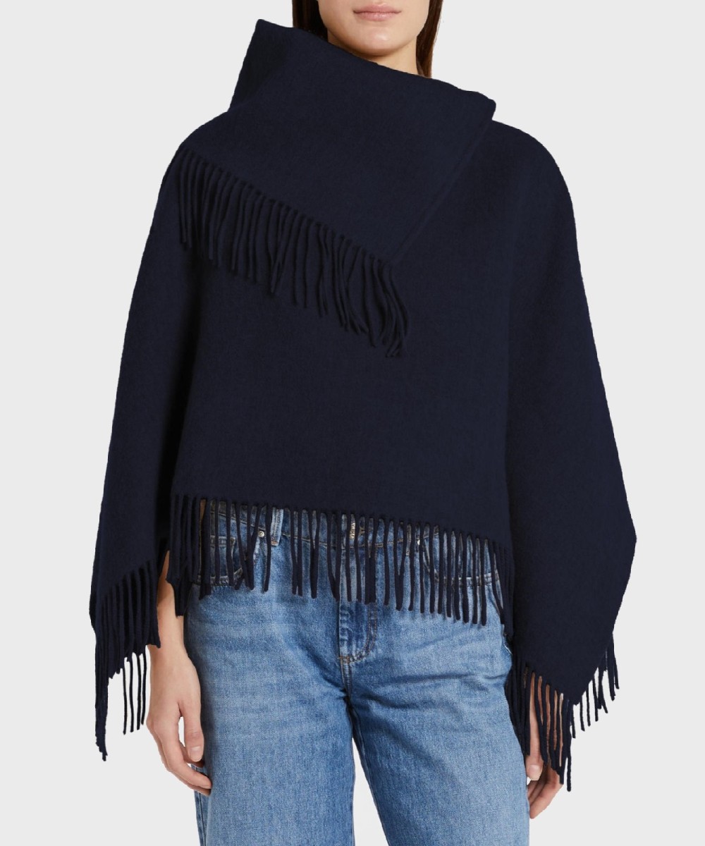 Marella Inaco wool cape with fringes, blue