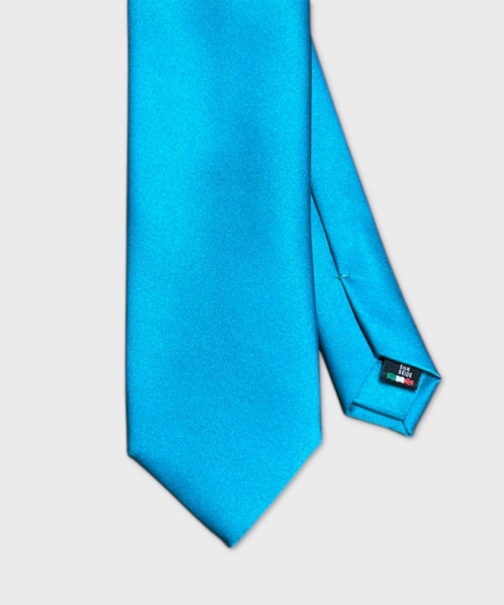 Galise three fold silk tie, solid turquoise