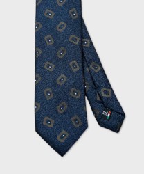 Galise three-fold jacquard silk tie, blue geo brown