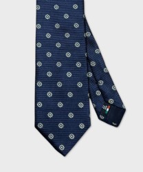 Galise cravatta tre pieghe in seta jacquard, blu cerchi bianchi