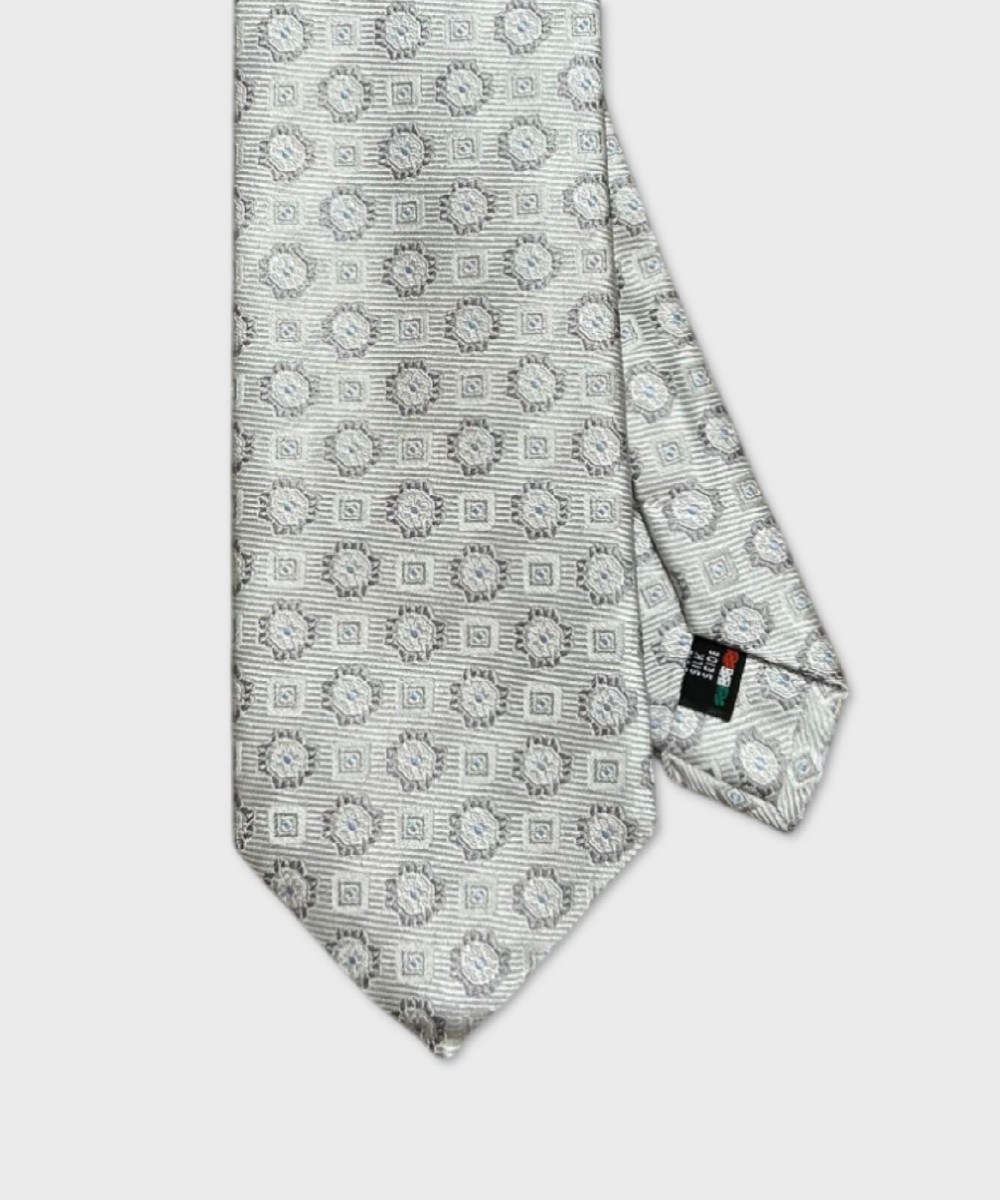 Galise three-fold jacquard silk tie, grey pattern