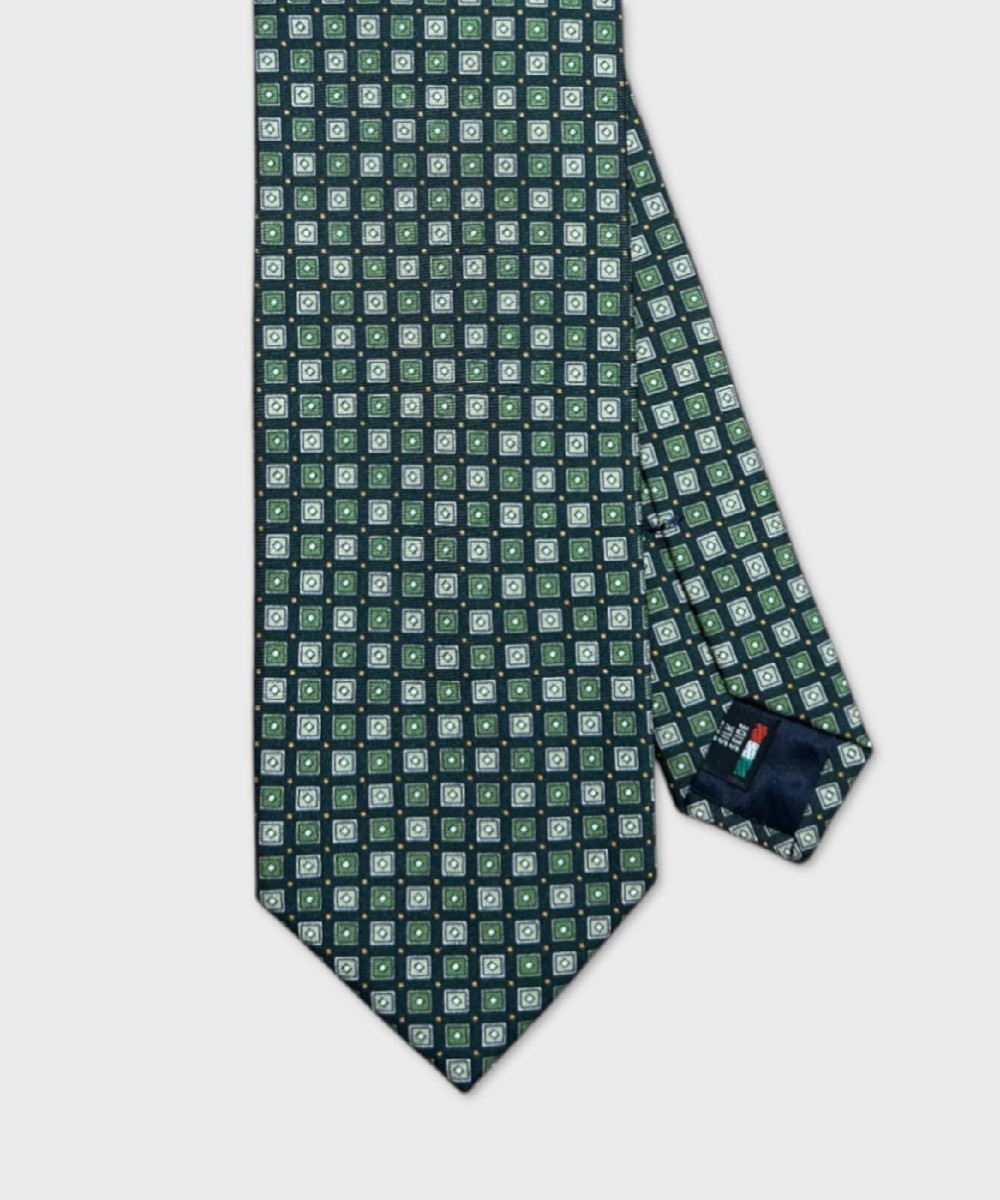 Galise three-fold silk tie, green pattern
