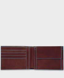 Piquadro Blue Square wallet with coin purse, 4 cc, mahogany