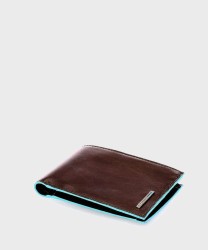 Piquadro Blue Square wallet with coin purse, 4 cc, mahogany