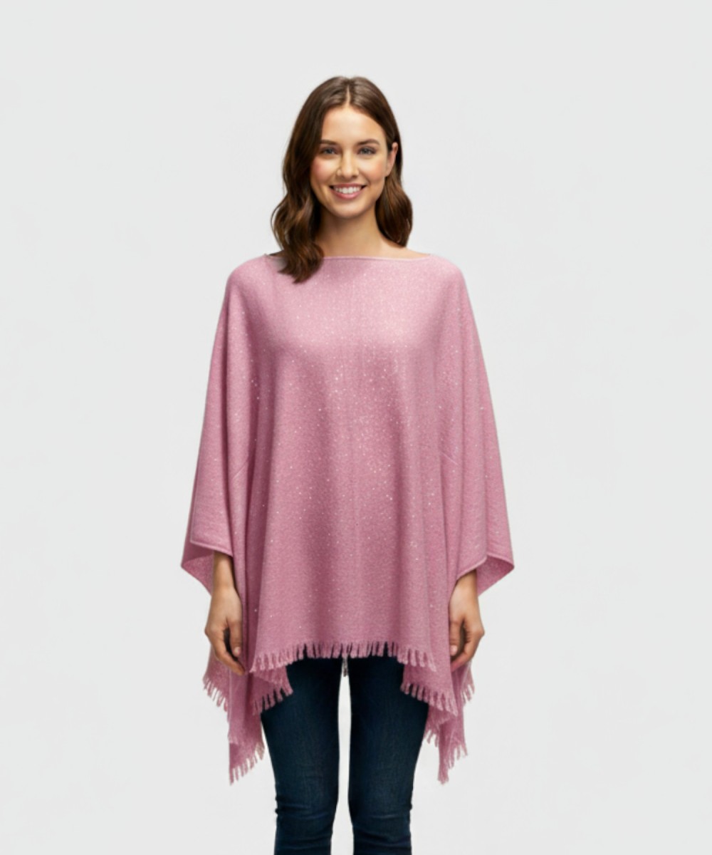 Bluestars poncho in wool and cashmere blend with silver dots