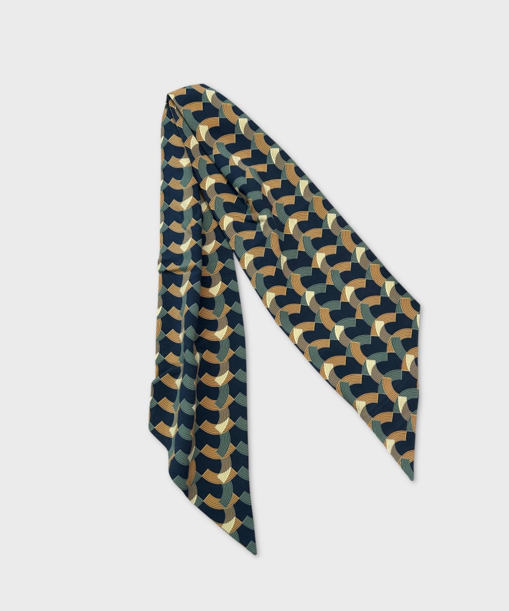 Arcuri geometric pattern silk ascot scarf, black