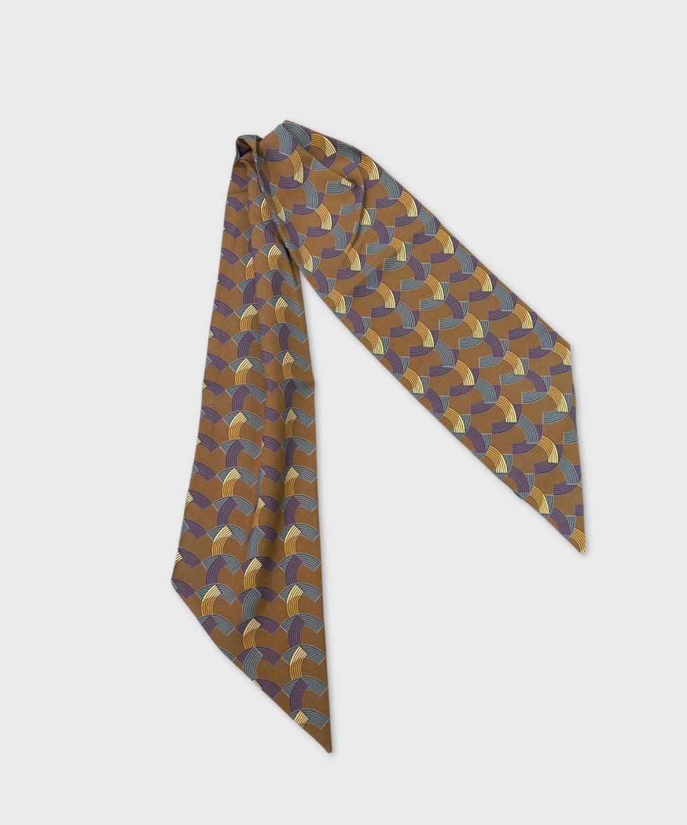 Arcuri geometric pattern silk ascot scarf, brown