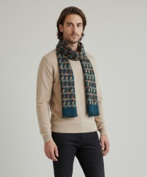 Arcuri geometric patterned wool scarf, teal