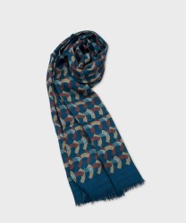 Arcuri geometric patterned wool scarf, teal