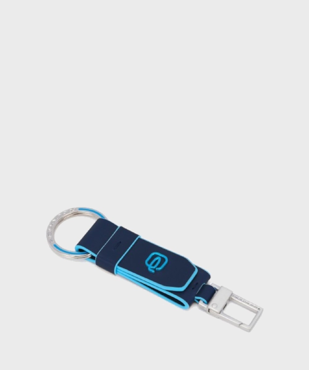 Piquadro Blue Square key ring with ring and...