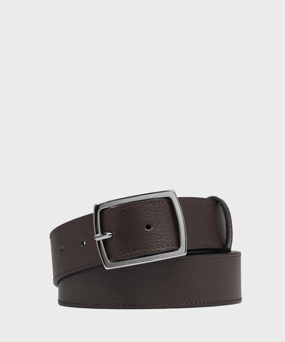 Piquadro Modus belt with shiny buckle, dark brown