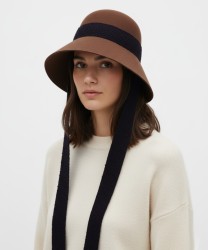 Catarzi Alessandria Wool Cloche Hat with Coffee Ribbon