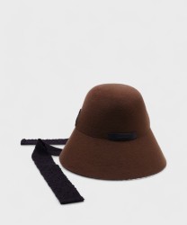 Catarzi Alessandria Wool Cloche Hat with Coffee Ribbon