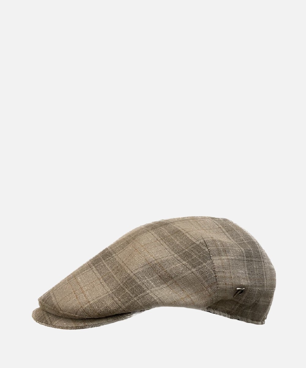 Panizza Peaked British linen cap, beige pattern
