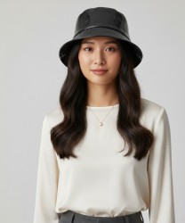 Catarzi Panda Bucket Hat in Patent Leather, Black