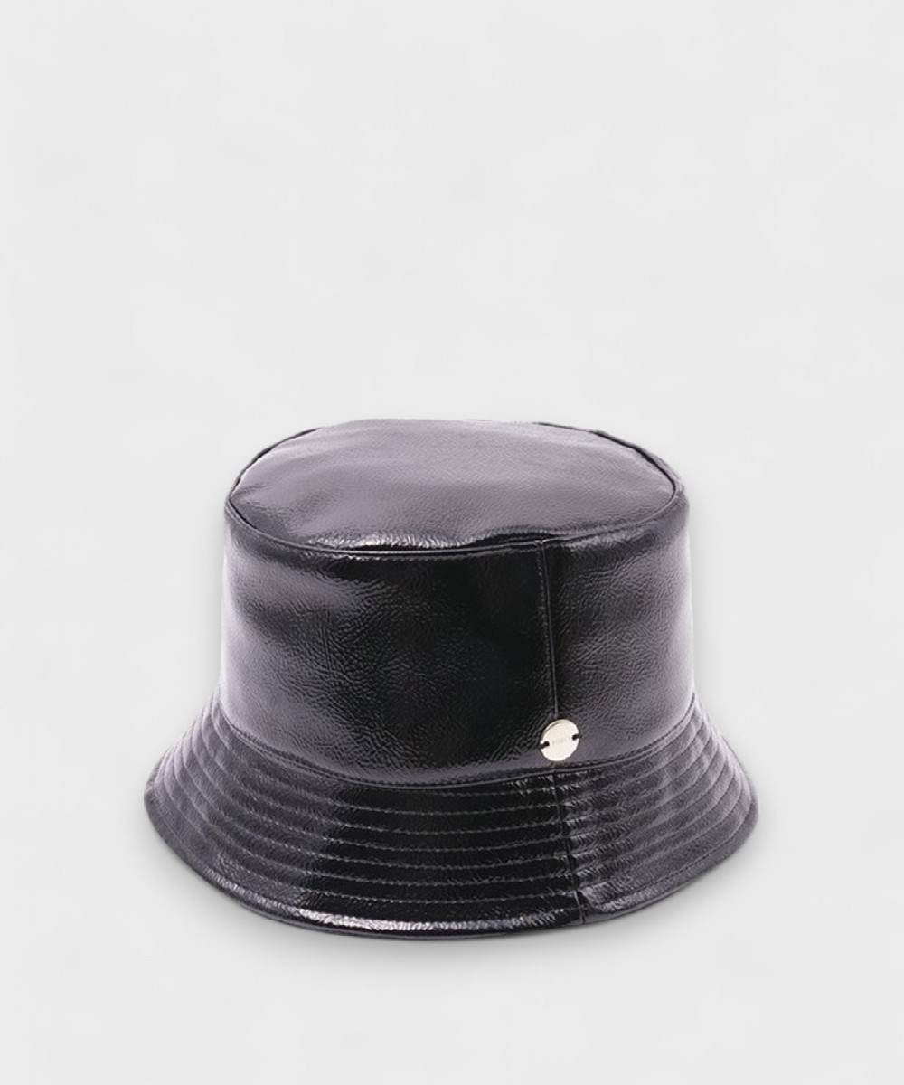 Catarzi Panda Bucket Hat in Patent Leather, Black
