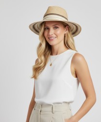 Catarzi Deserto two-tone raffia and straw fedora hat