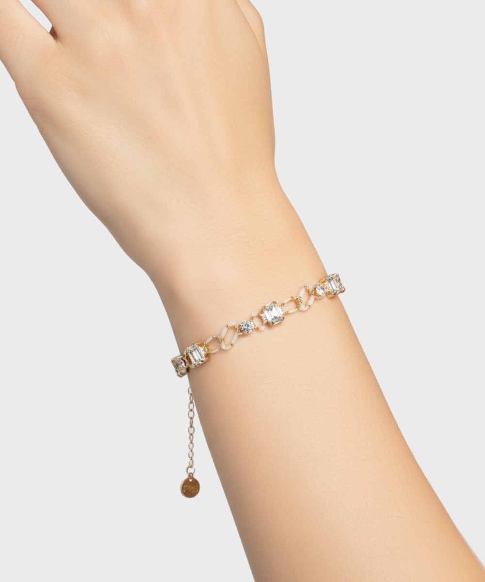 Pavié bracciale oro con pietre forme miste bianco