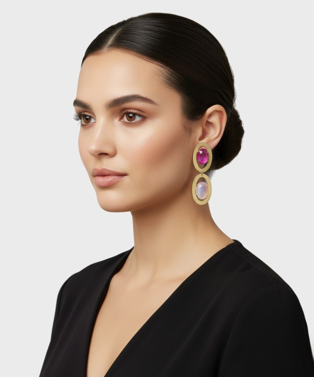 Pavie double oval gold and fuchsia stone...