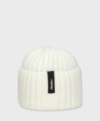 Borsalino Bell Beanie Ribbed Virgin Wool Hat, Cream