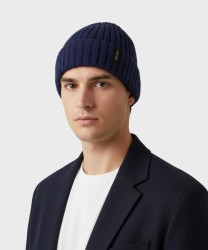 Borsalino Hill Beanie Ribbed Eco Cashmere Hat, Ocean Blue