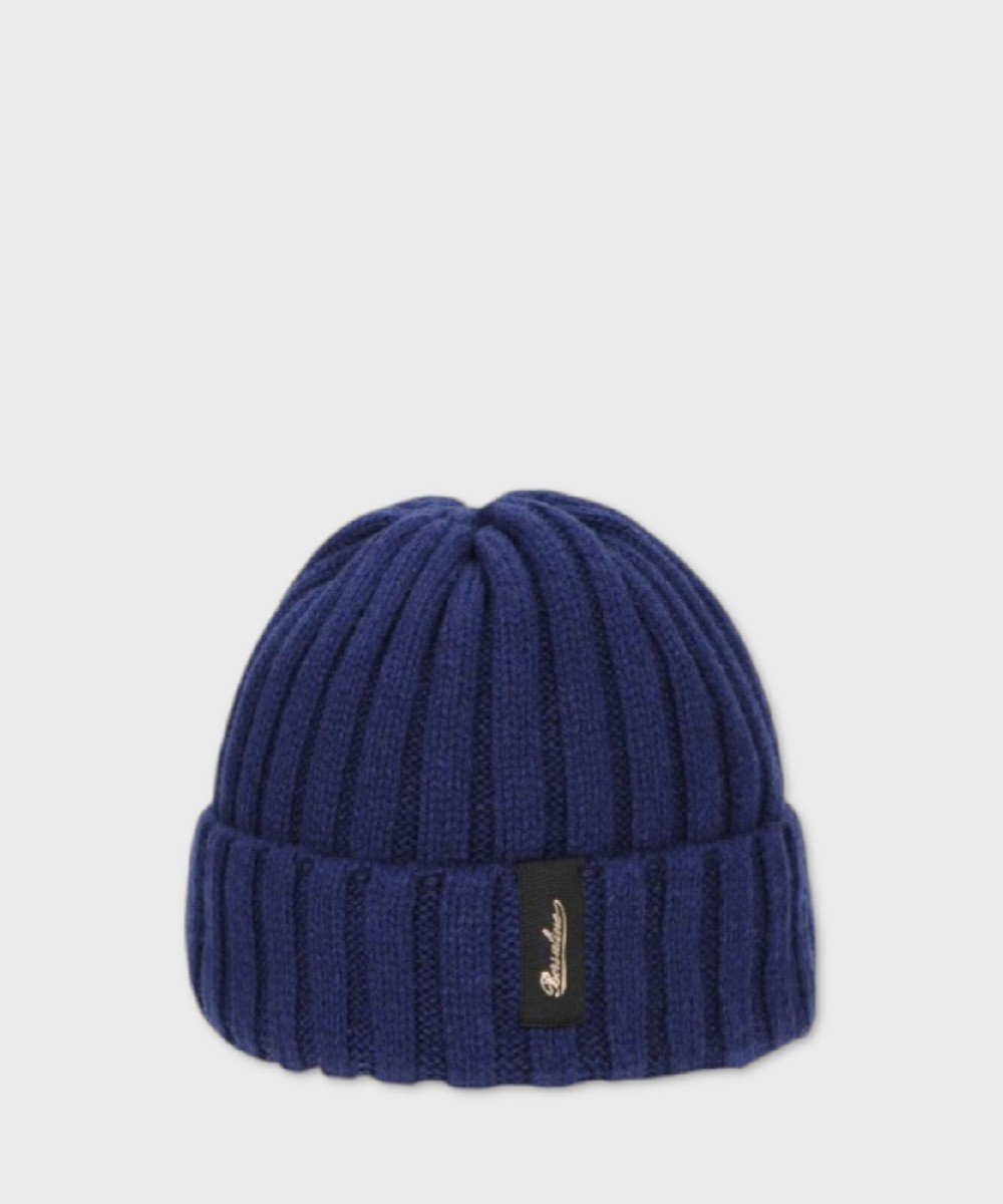 Borsalino Hill Beanie Ribbed Eco Cashmere Hat, Ocean Blue