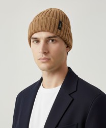 Borsalino Hill Beanie Ribbed Eco Cashmere Hat, Camel
