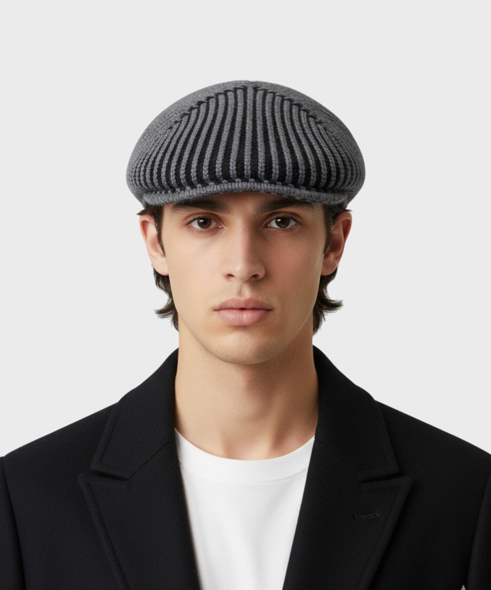 Borsalino Paolo flat cap in ribbed wool, faded,...