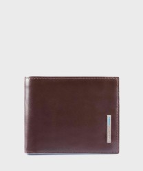 Piquadro Blue Square wallet with coin purse, 3 cc, mahogany