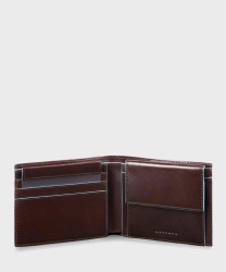 Piquadro Blue Square wallet with coin purse, 3 cc, mahogany