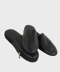 Galise pantofole da viaggio in pelle di vitello morbida, nero