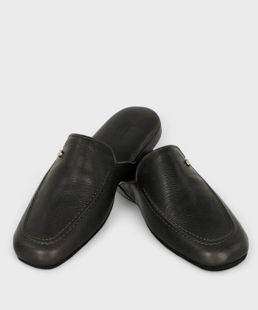 Steel slippers in soft calfskin, black