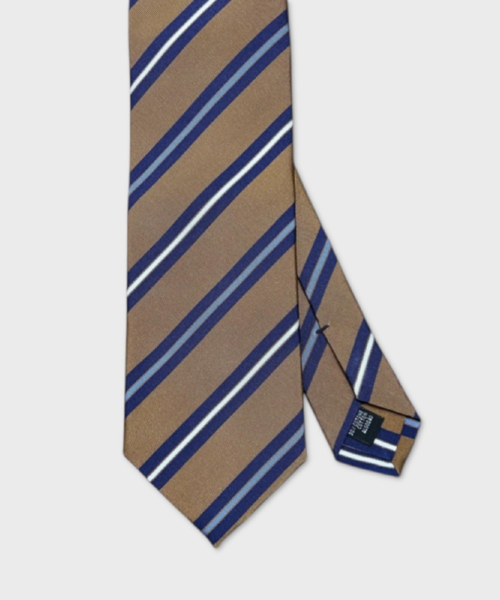 Arcuri three-fold silk tie, regimental mustard